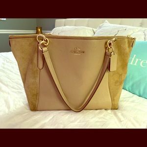 Beige suede leather coach purse
